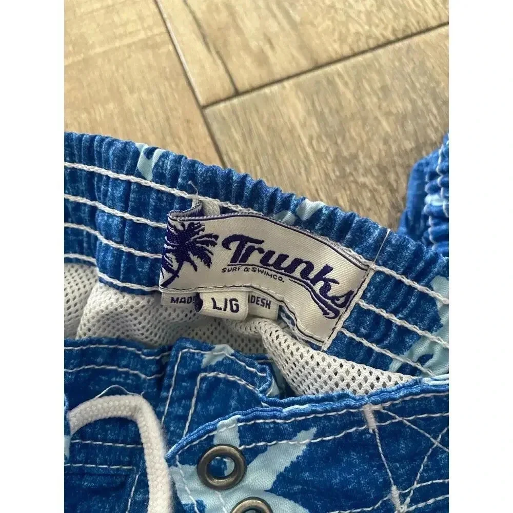 Trunks Men's Blue Coral Reef Hawaiian Print Swim Trunks Shorts Size Large